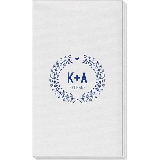 Laurel Wreath with Heart and Initials Linen Like Guest Towels